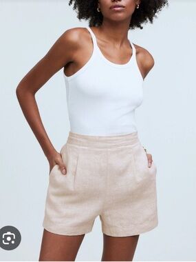 Madewell Neutral Linen-Blend High Waist Shorts - Light Beige